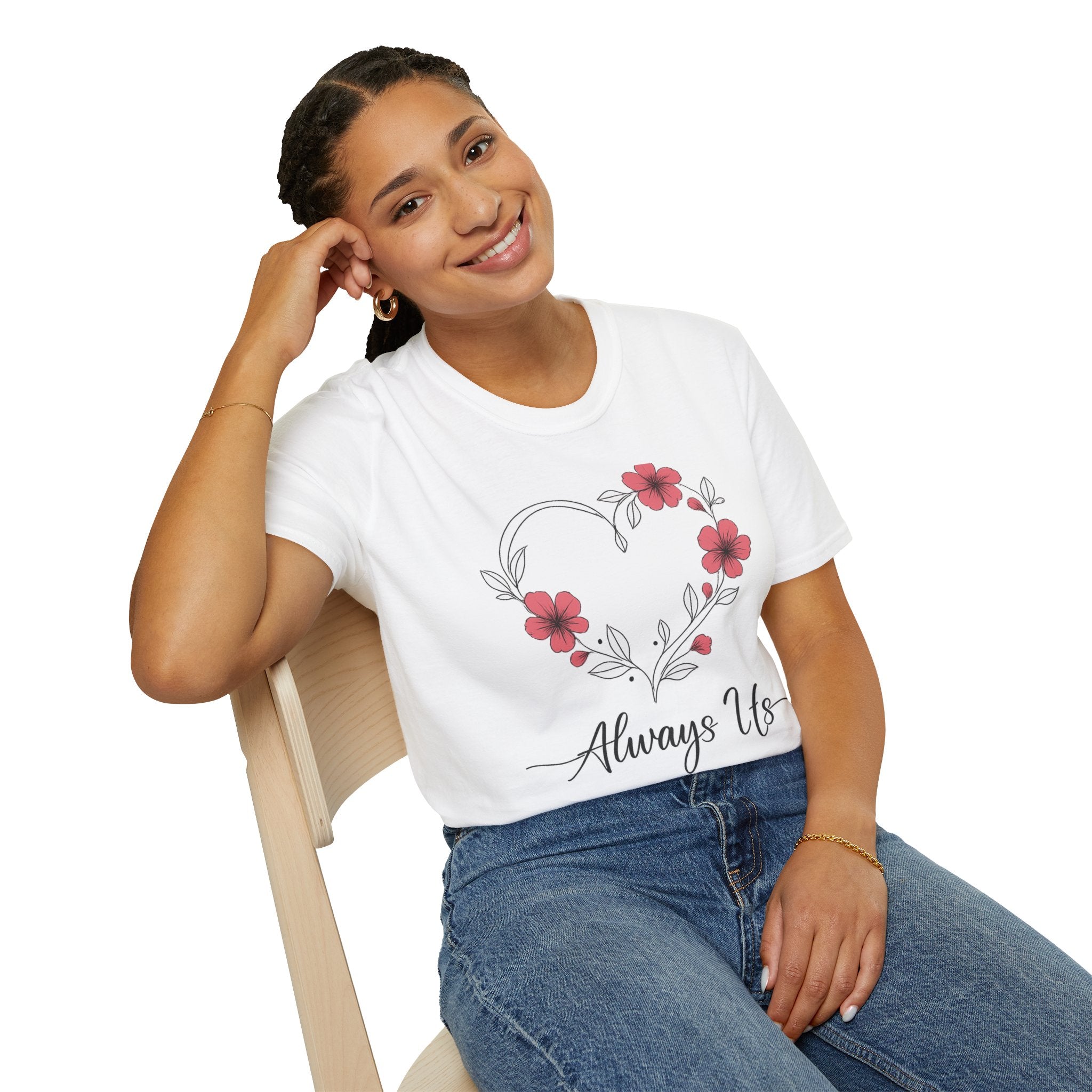 Always Us Floral Heart Unisex T-Shirt – Romantic Valentine’s Day Shirt