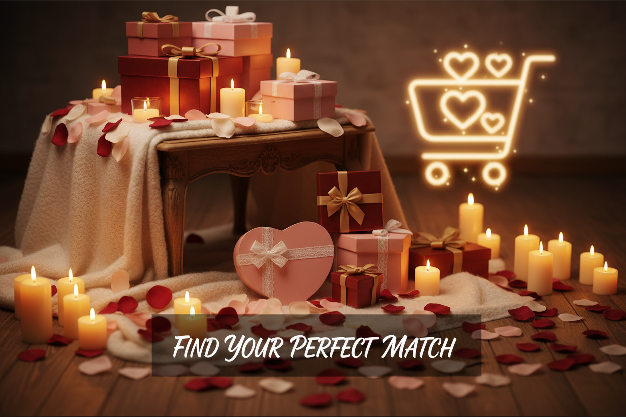 Cozy Valentine's gifts and candlelight banner